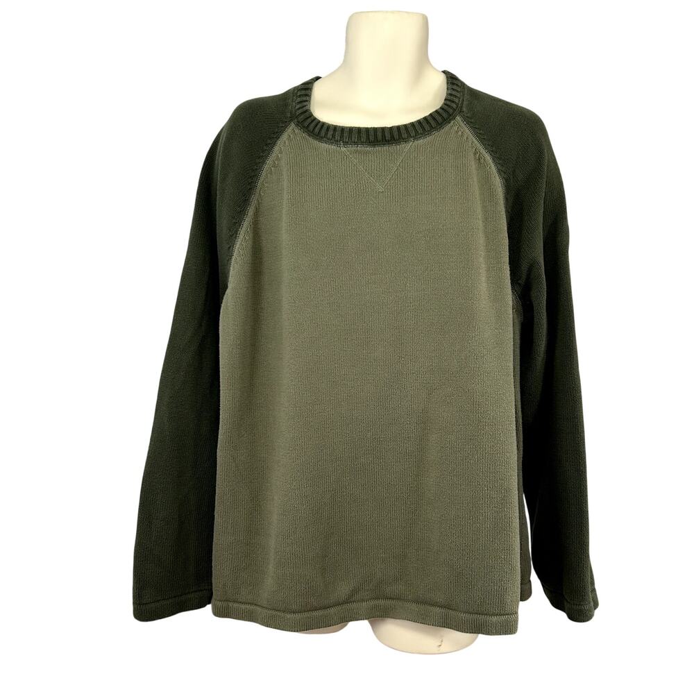 Eddie Bauer 2XL Green Dolman Sleeve Cotton Gauge Sweater Casual Basic Monochrome